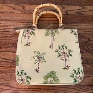 Vintage Festival Purse. Handbag, Tote Bag with Tropical Palms, Bamboo, Monkeys.